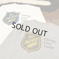 【 オリジナルプリント L/S Tシャツ " PACIFIST ARMY " 】 7.1 oz コットン100％ ロングTシャツ ２カラー(ミシガンブルー/UPSブラウン)・３サイズ(M,L,XL)