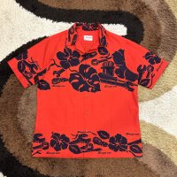 ビンテージ【 1980s SNAP-ON TOOLS / スナップオン・ハワイアンシャツ・アロハシャツ 】 レッド x ネイビー XLサイズ
