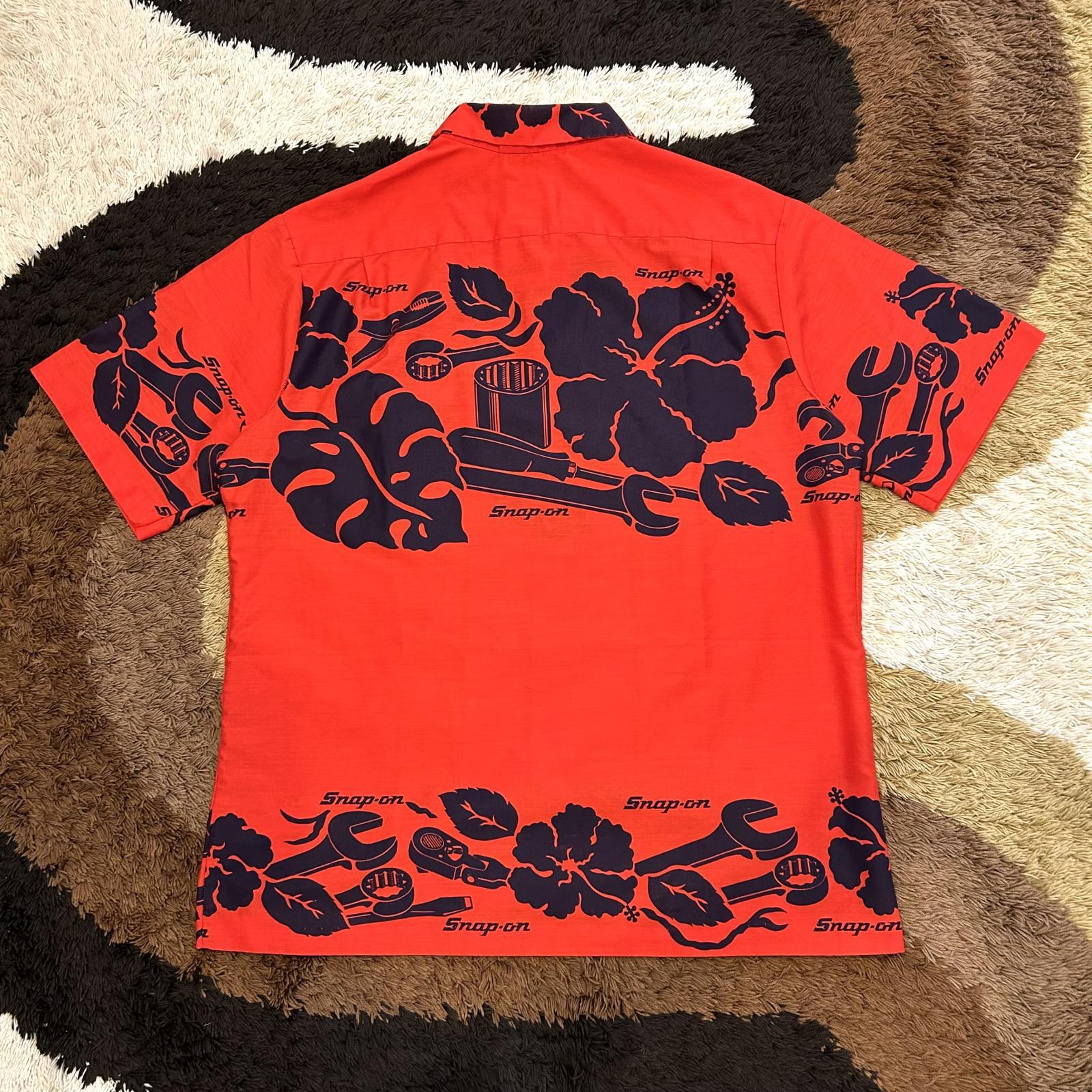 画像4: ビンテージ【 1980s SNAP-ON TOOLS / スナップオン・ハワイアンシャツ・アロハシャツ 】 レッド x ネイビー XLサイズ
