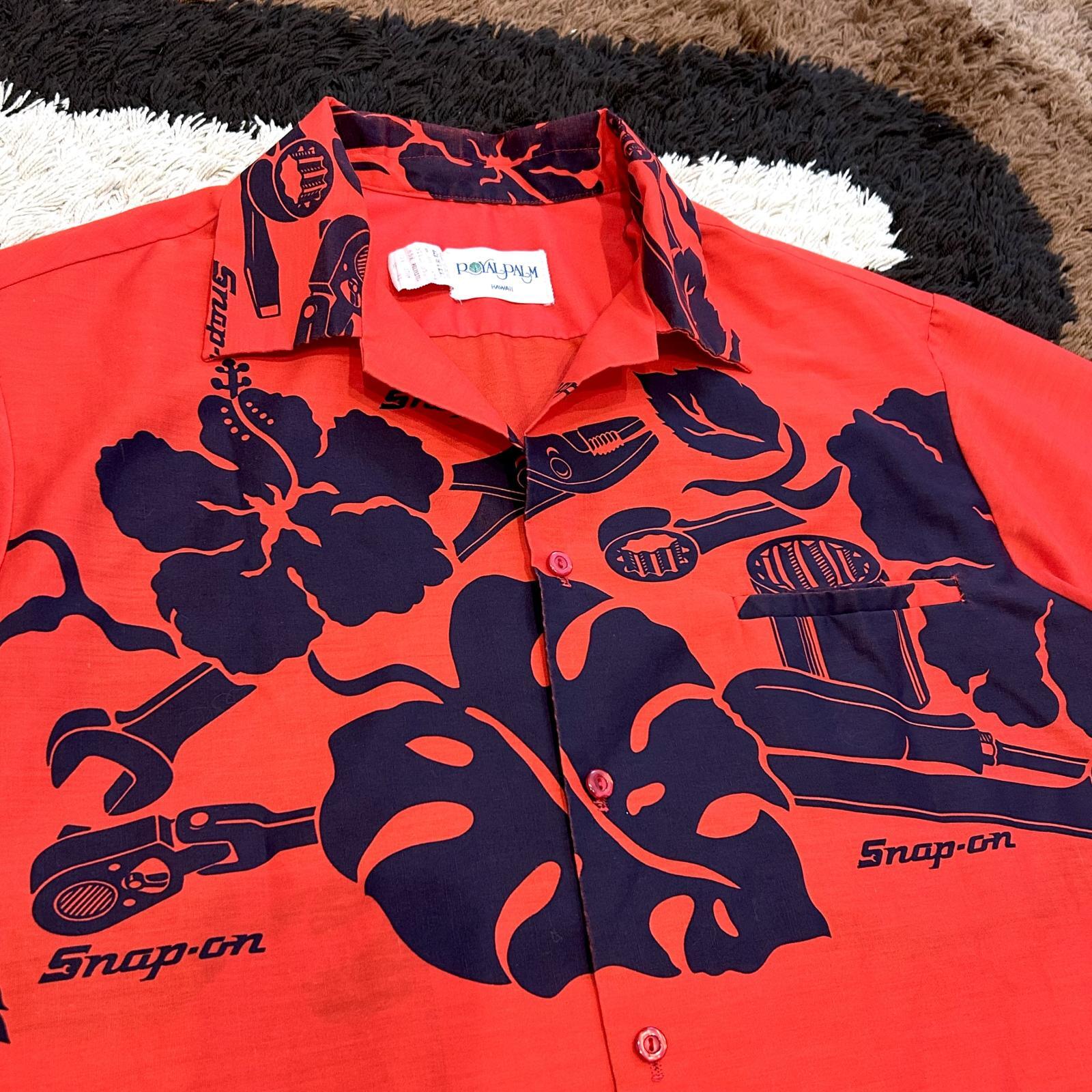 画像2: ビンテージ【 1980s SNAP-ON TOOLS / スナップオン・ハワイアンシャツ・アロハシャツ 】 レッド x ネイビー XLサイズ
